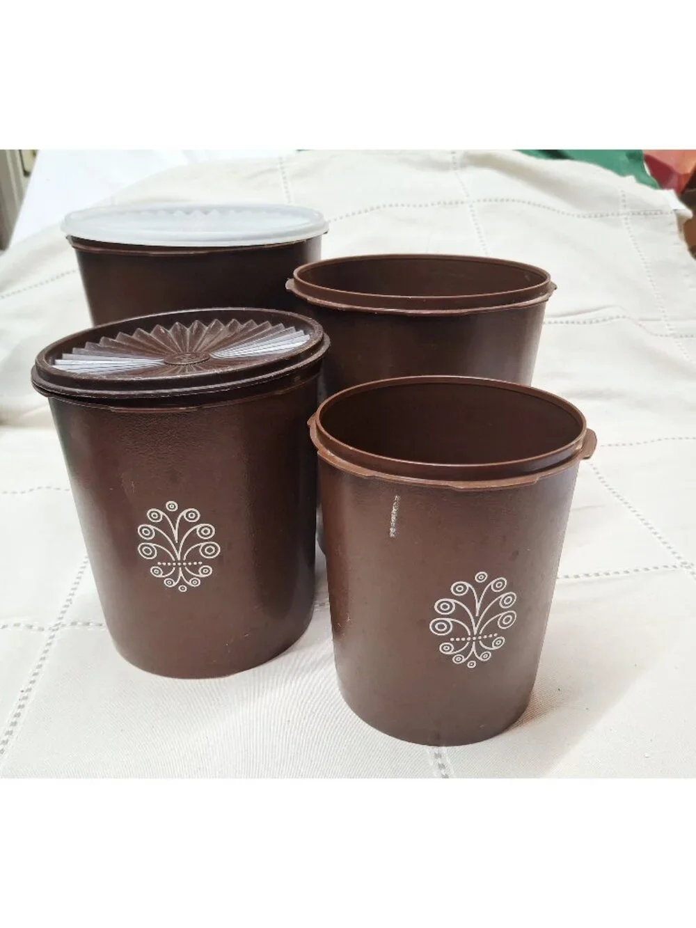 Vintage Brown Tupperware Storage Containers With Lids Set Of 4 Floral Pattern Du